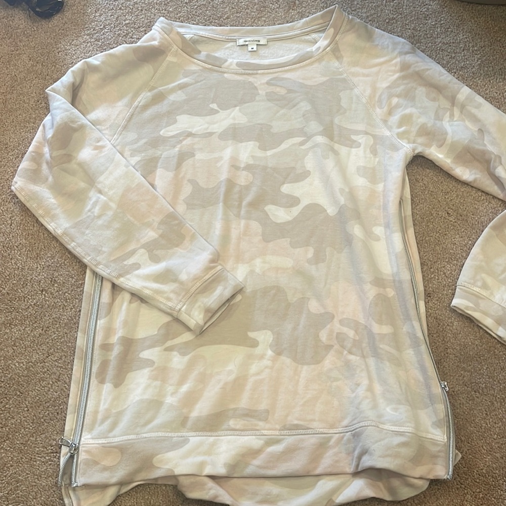Cream Camo Crewneck with Zippered Sides